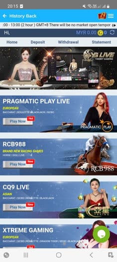 A9 Play live casino lobby