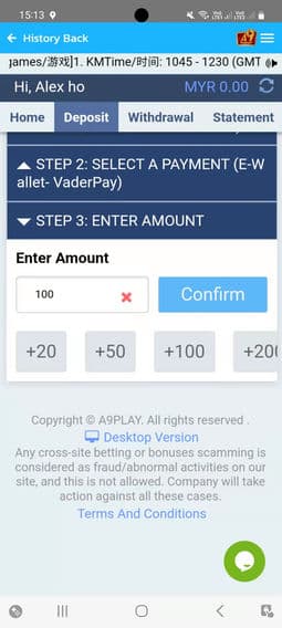 A9play deposit and top-up guide — step 1