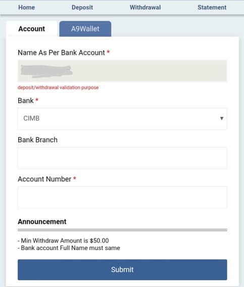 A9play ewallet withdrawal guide — step 1